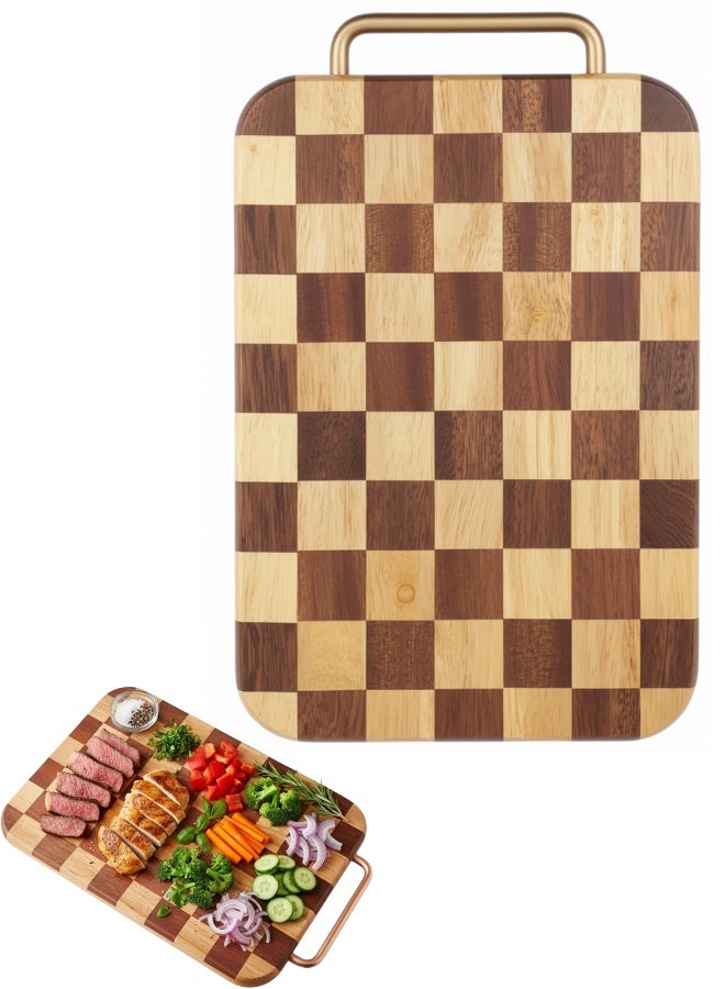 Bamboo Chopping Board for Kitchen with Metal Handle – Premium Natural Bamboo Cutting Board for Vegetables, Meat and Fruits – Heavy Duty End Grain / Edge Grain Wooden Cutting Board Knife Friendly – Eco-Friendly Recyclable Biodegradable Bamboo Board – Thick Non-Slip Kitchen Cutting Board and Elegant Cheese & Charcuterie Serving Board 33 x 23 CM - Image 1